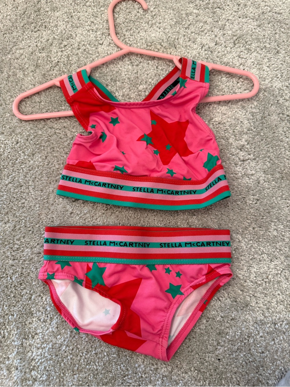 Stella McCartney Kids Star Bikini 2Y | Pink Striped Logo Swim Set